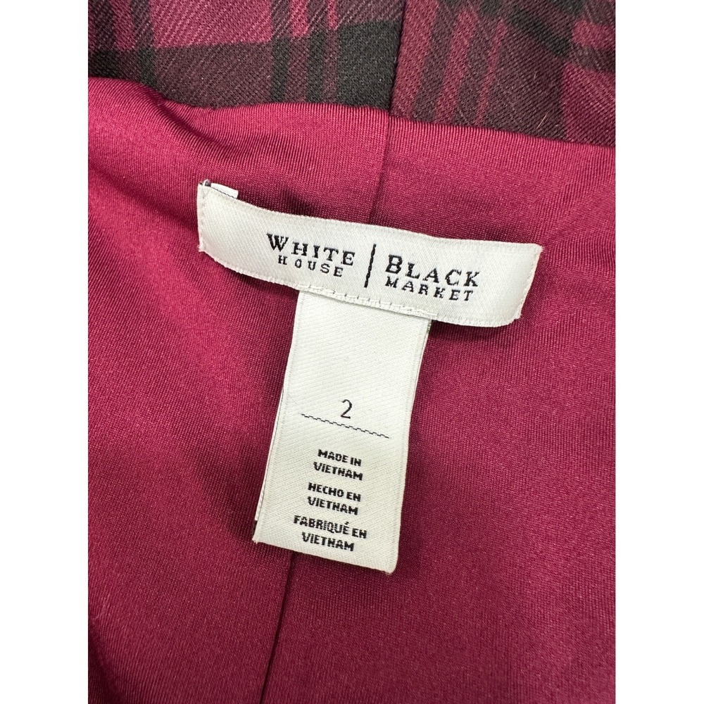 White House Black Market Plaid Cowl Neck Peplum Top Burgundy Black Size 2 - Picture 2 of 5